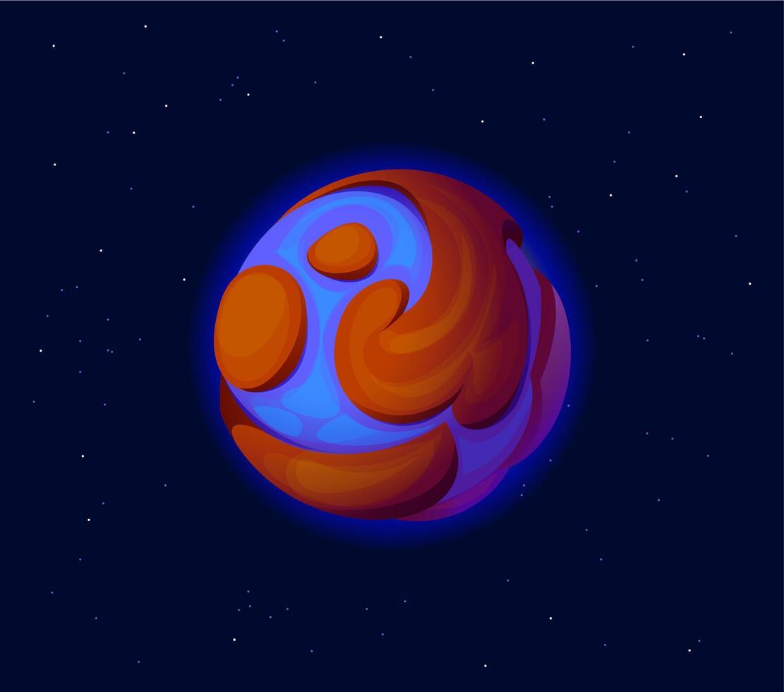 Cartoon fantasy space planet with blue surface vector