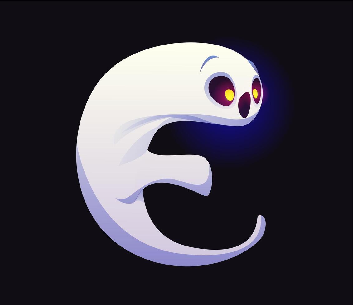 Letter E Halloween ghost font spook with glow eyes vector