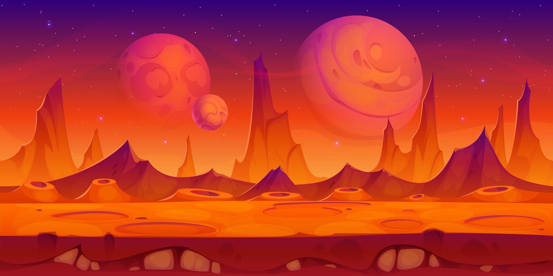 Space red planet surface mars desert and mountains vector