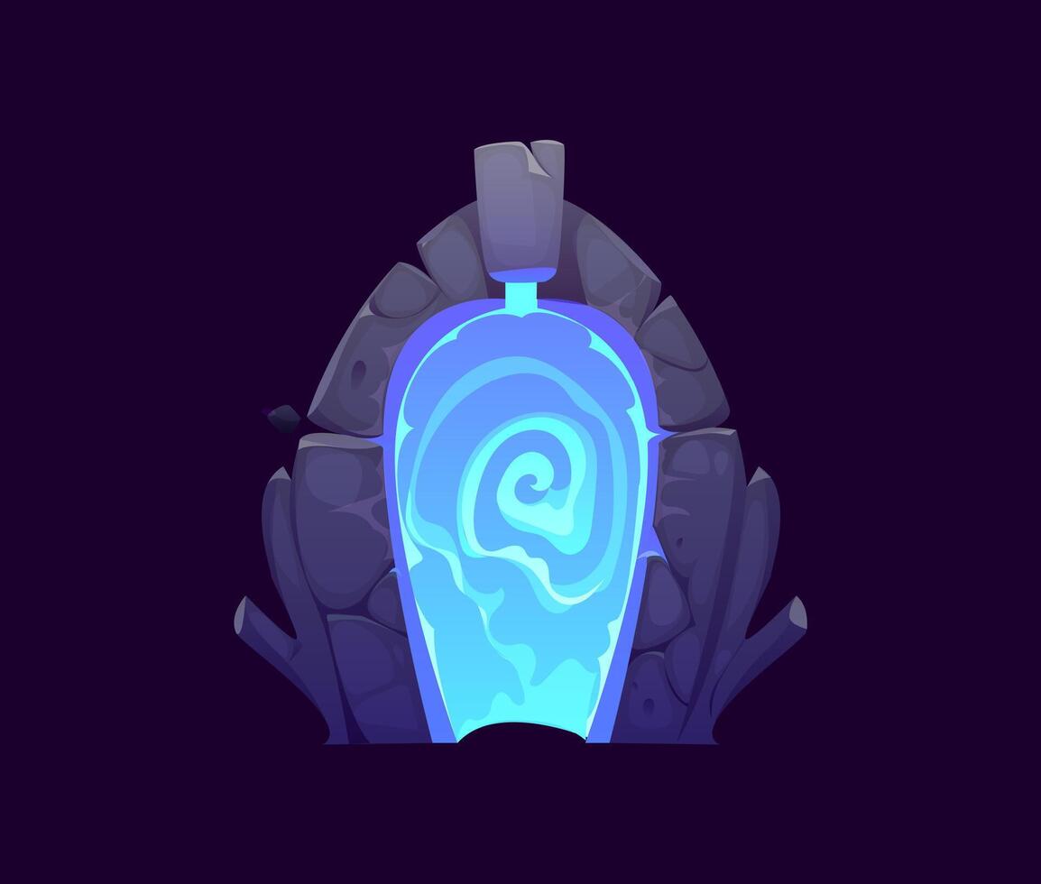 Magic portal door, blue ancient teleport doorway vector