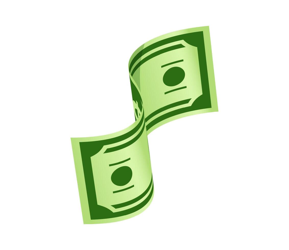 Falling cash bill, flying dollar money banknote vector