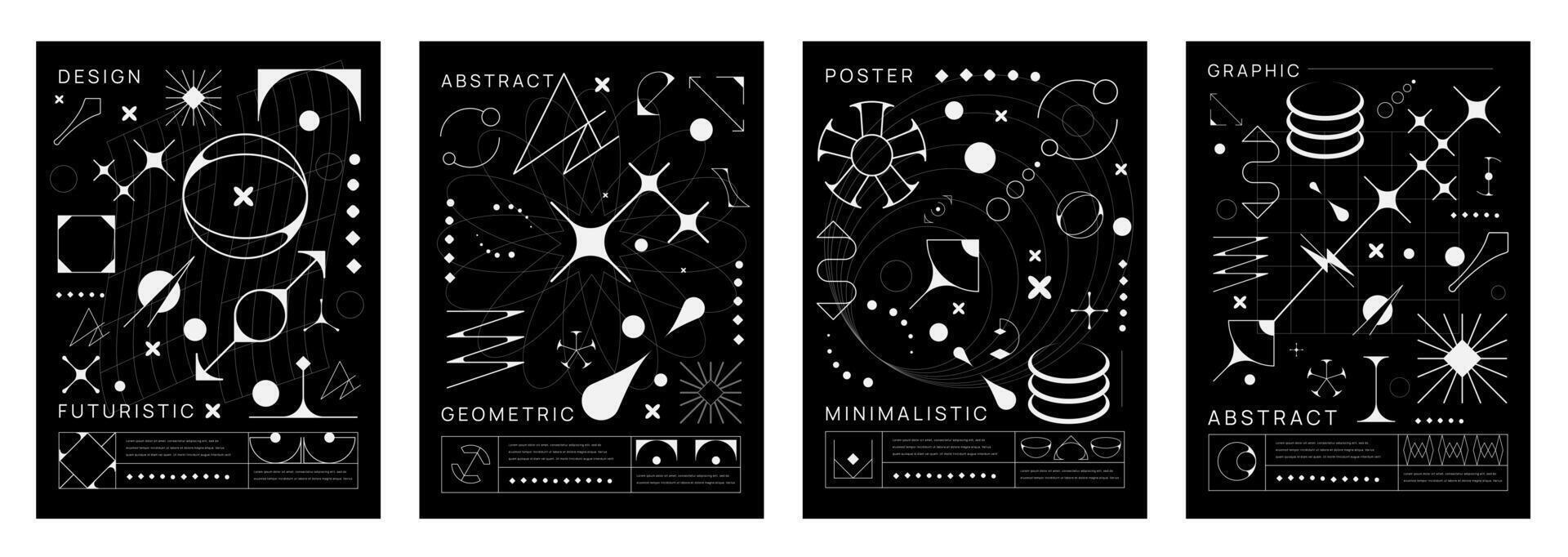 Retro brutal y2k poster, abstract geometric shapes vector
