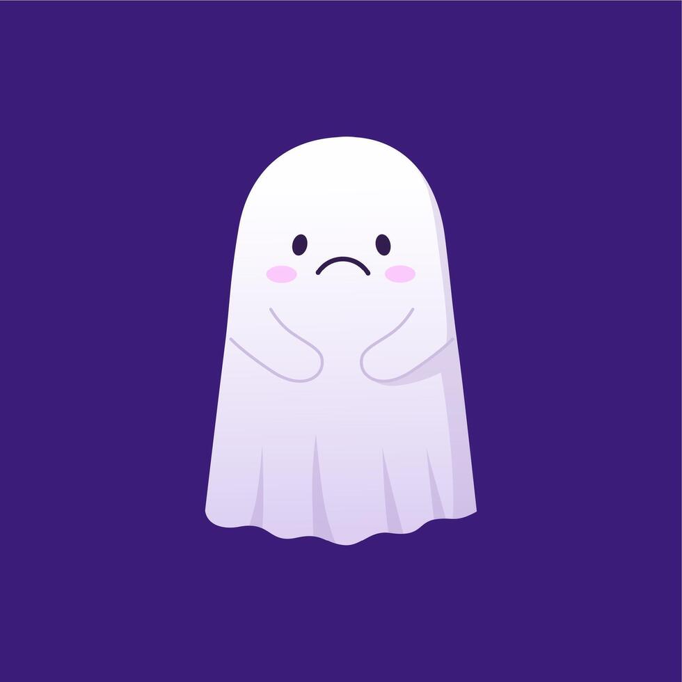 Halloween kawaii ghost character with sad face vector