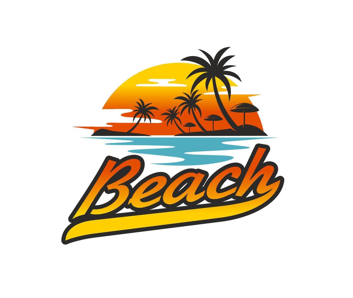 Tropical resort beach icon, palm trees on island vector