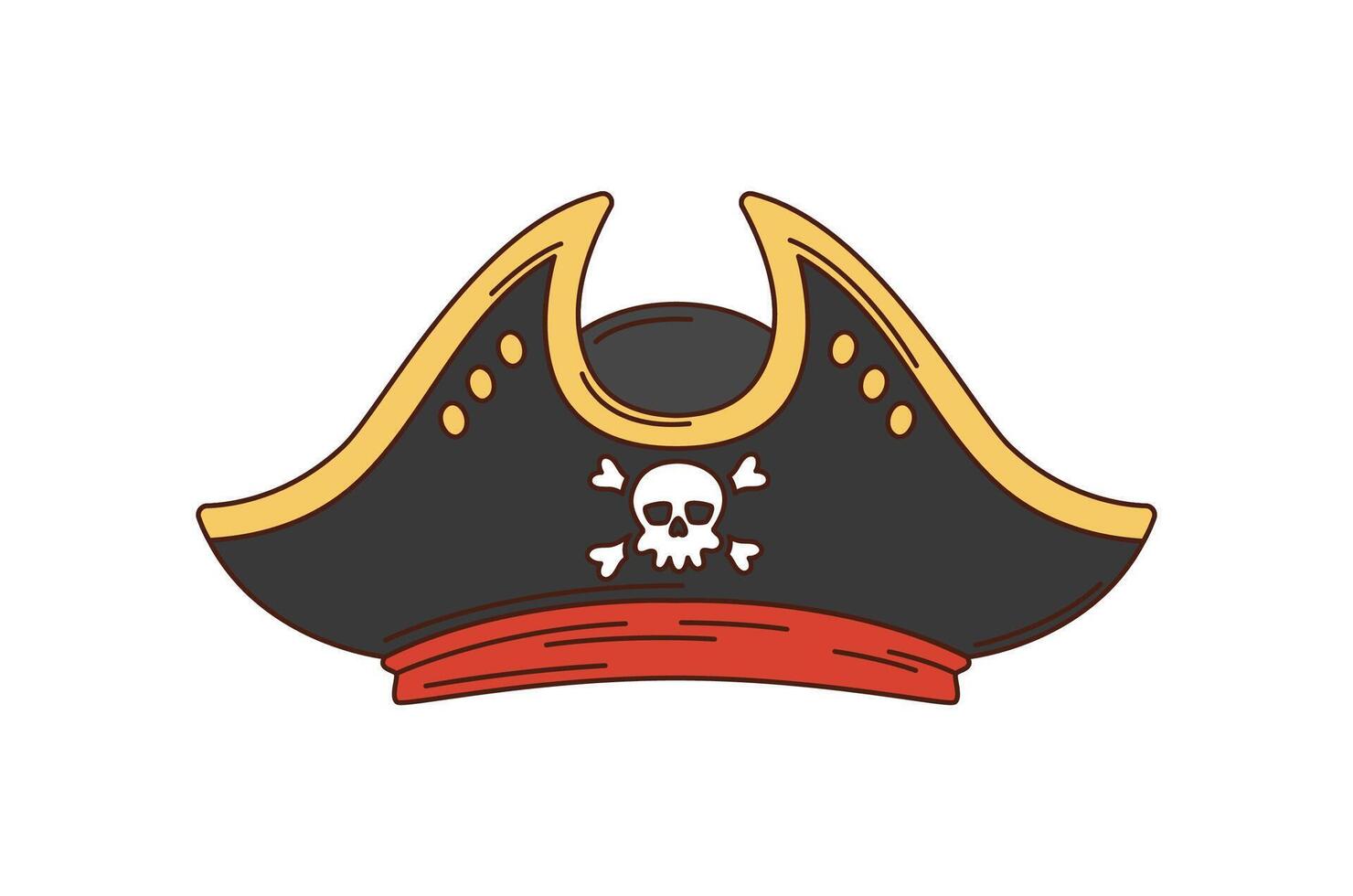 Pirate captain tricorn hat, cartoon groovy cap vector