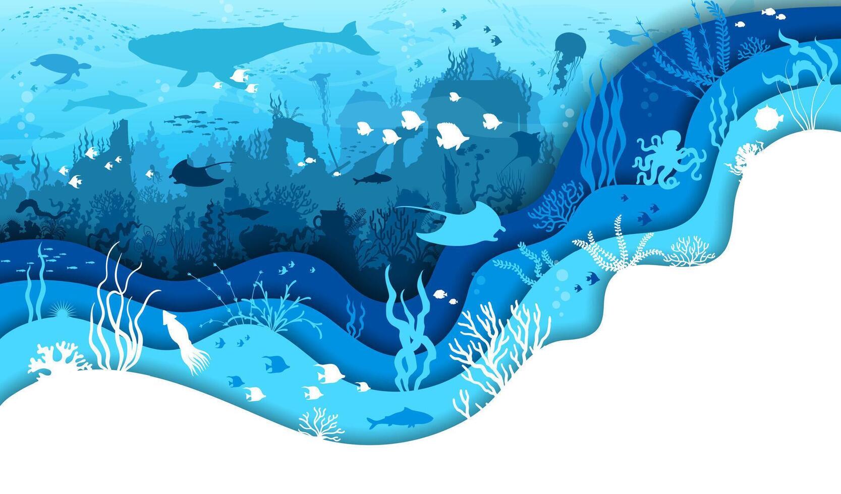 Paper cut underwater landscape with sea corals vector