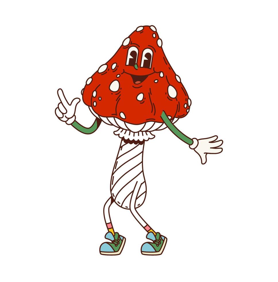 Retro groovy amanita mushroom Halloween character vector