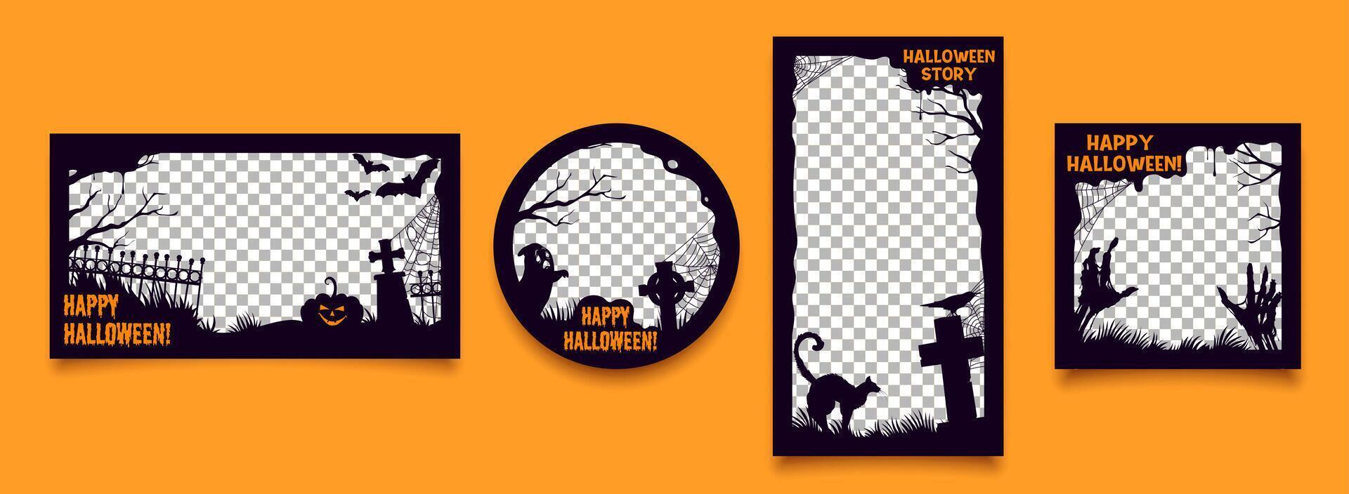 Halloween black frame social media templates vector