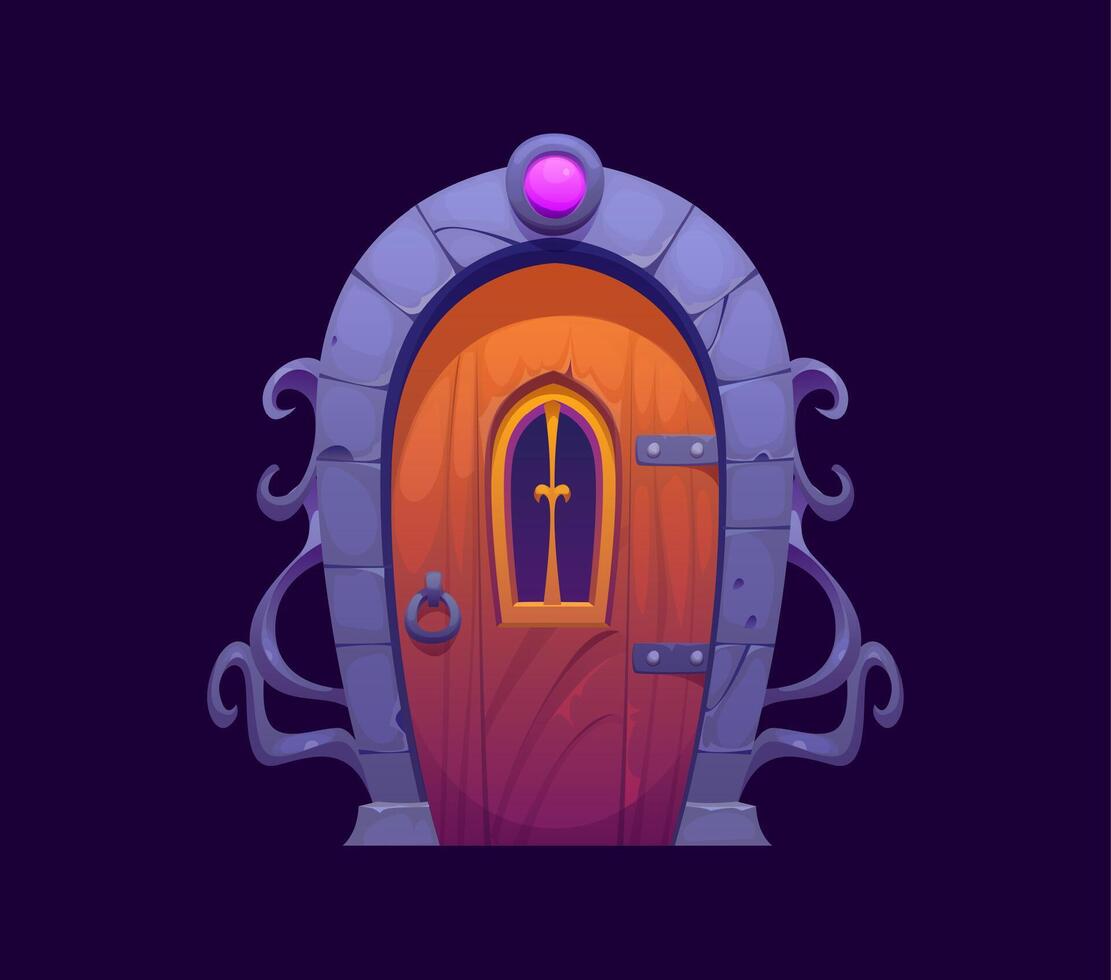 Fantasy magic portal gate door with purple crystal vector