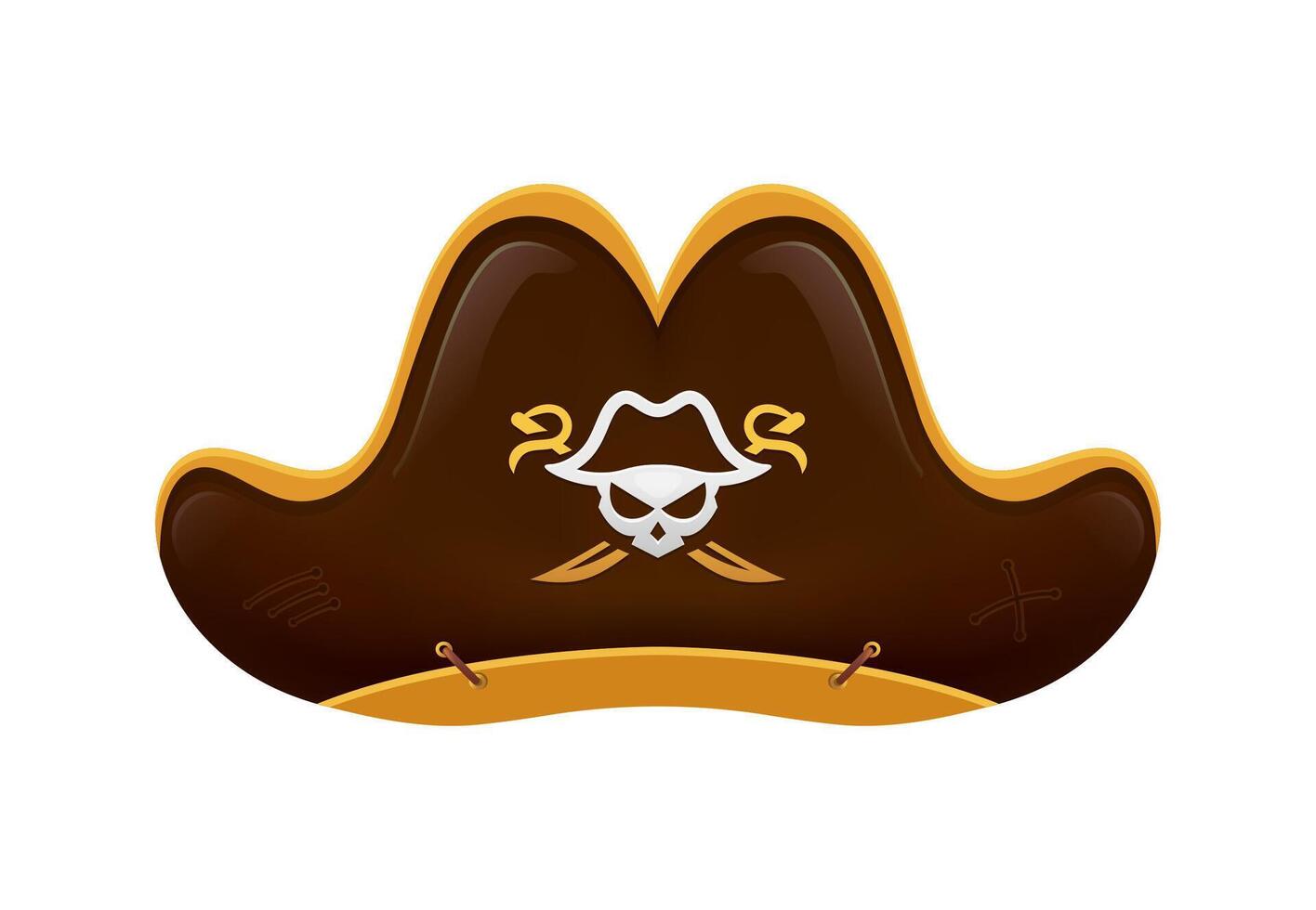 Cartoon pirate hat, tricorn cap with golden trim vector
