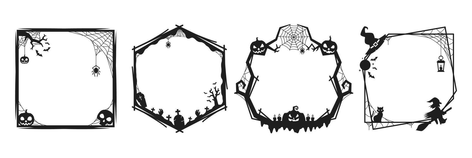 Halloween black frames with cobweb, pumpkin vector