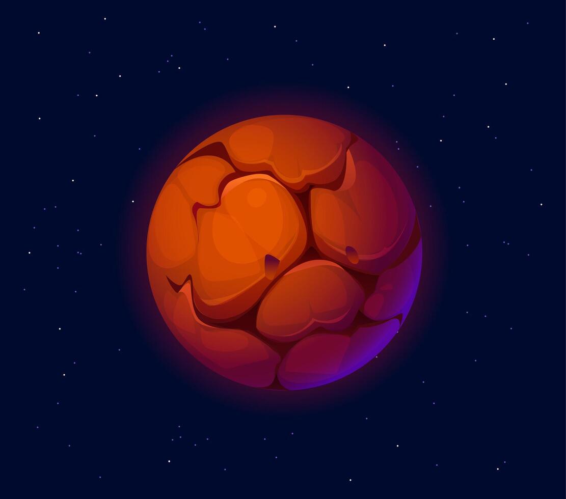 Cartoon fantasy galaxy red cracked space planet vector
