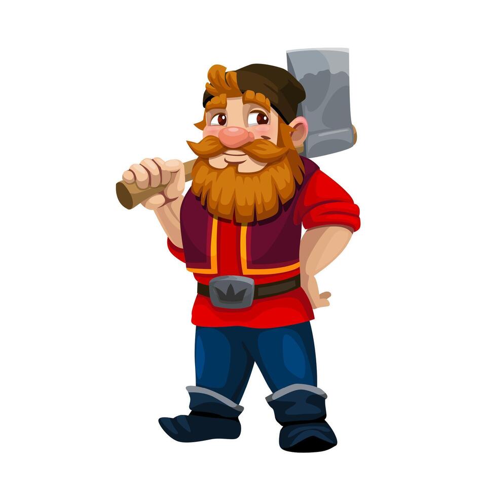 Cartoon gnome lumberjack or woodcutter character vector