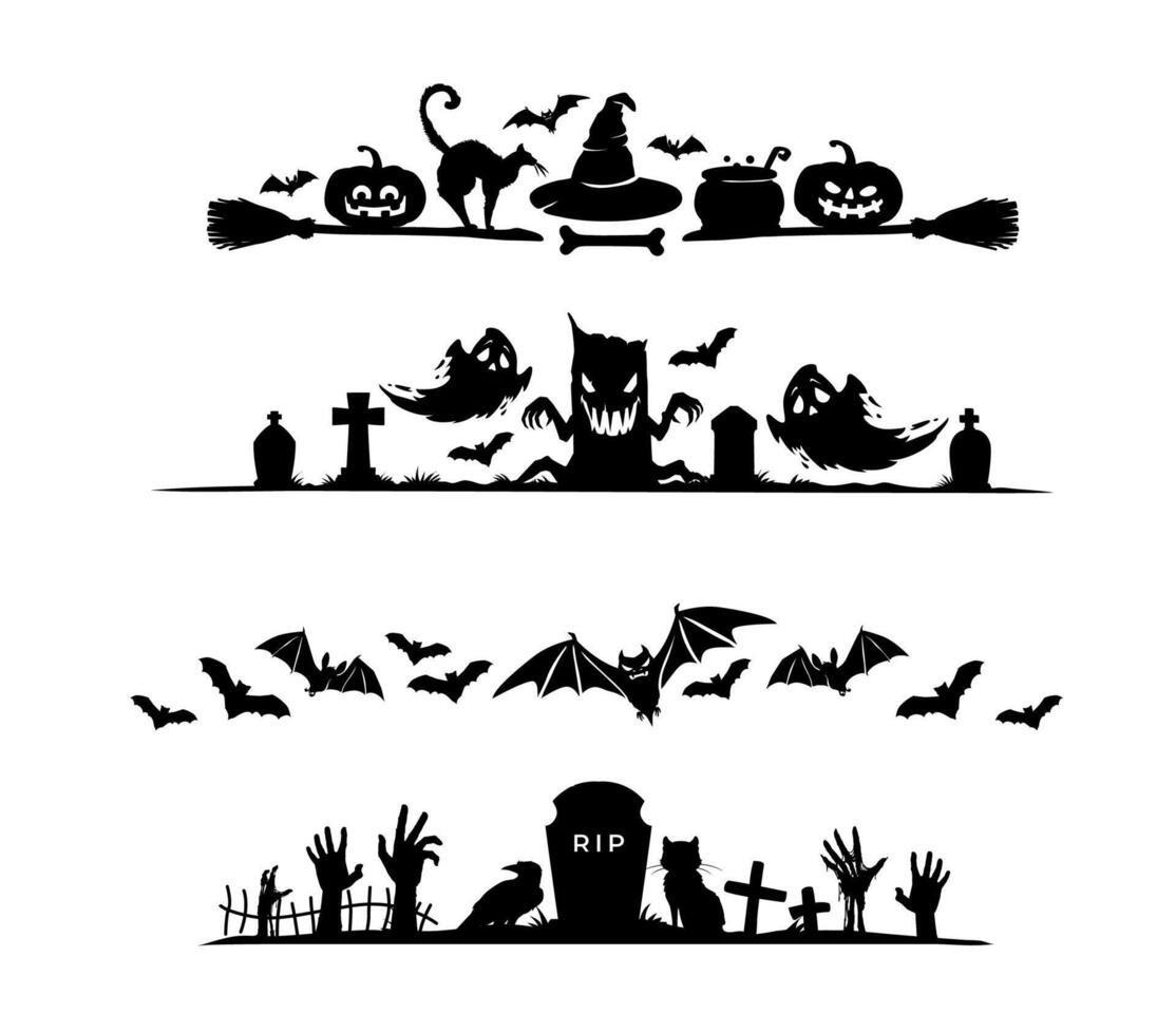 Halloween black frames, borders and dividers vector
