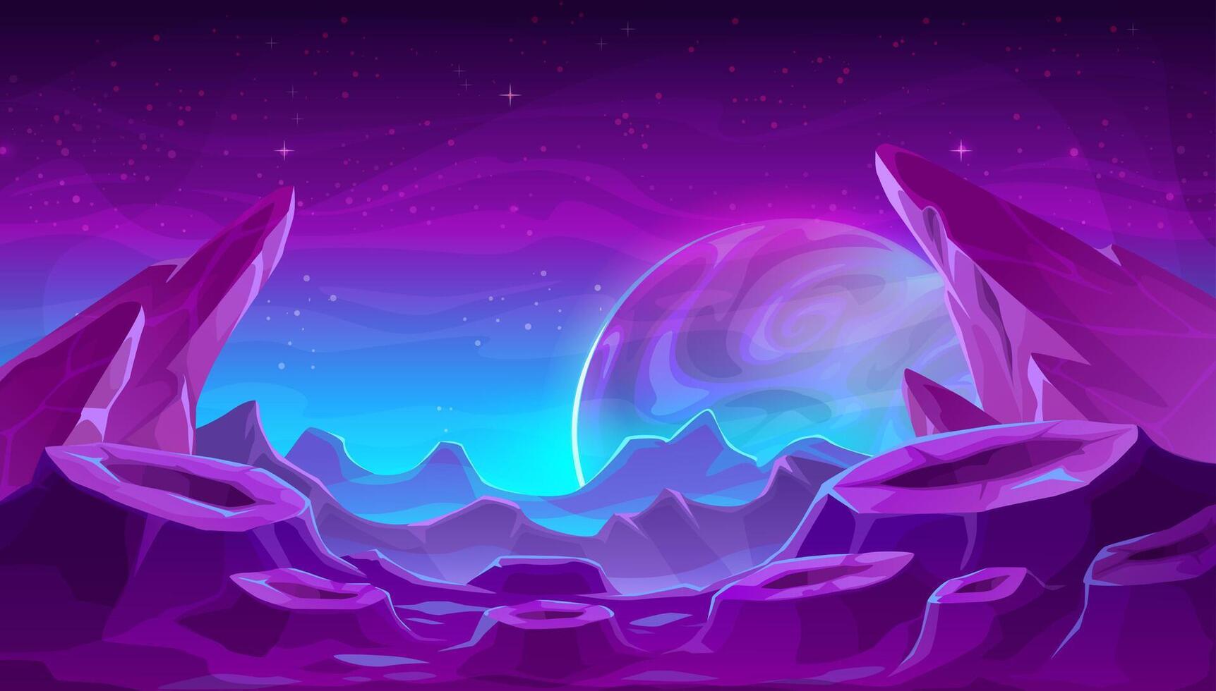 Fantastic alien space purple planet surface vector