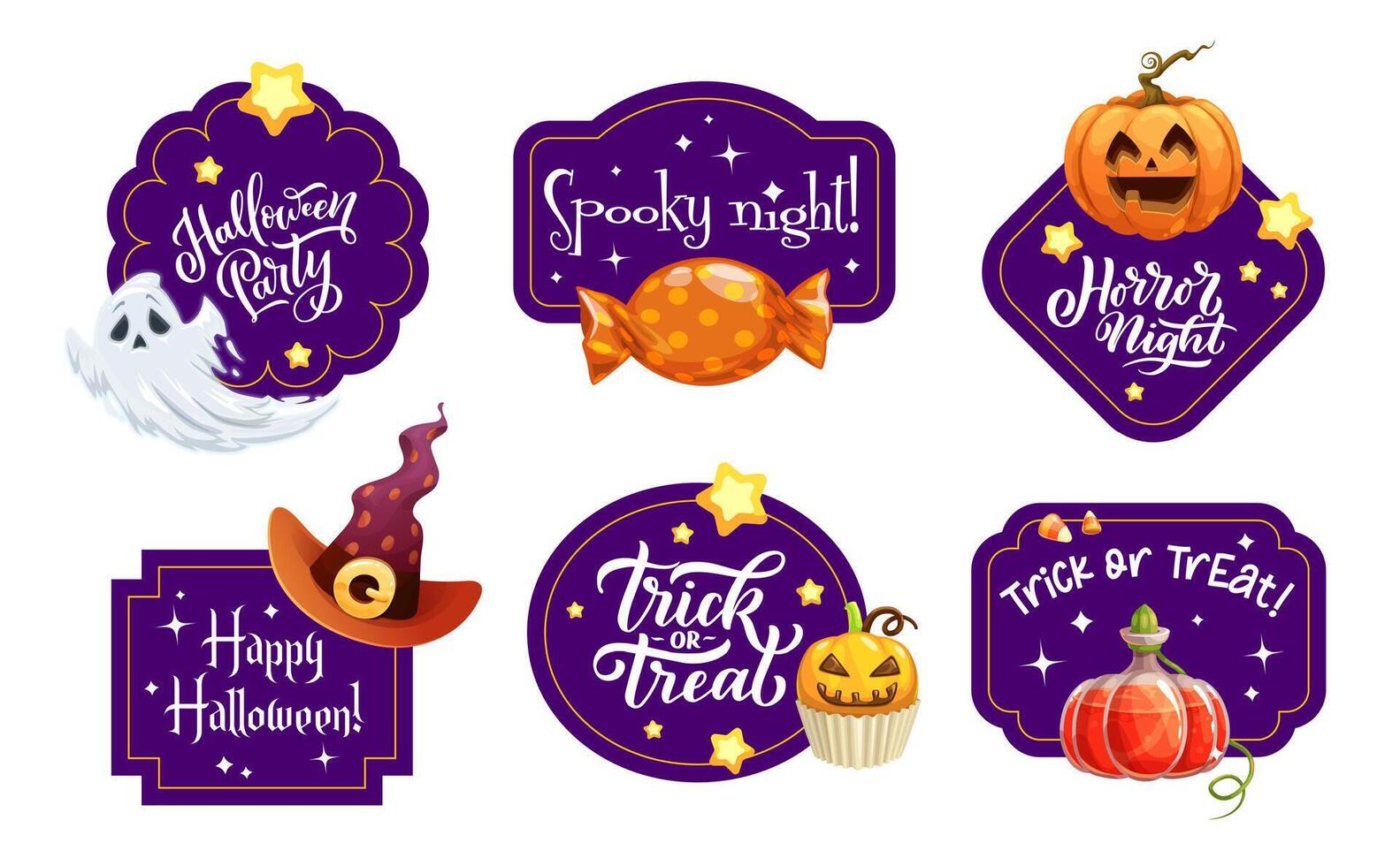 Halloween gift tags, holiday trick or treat party vector