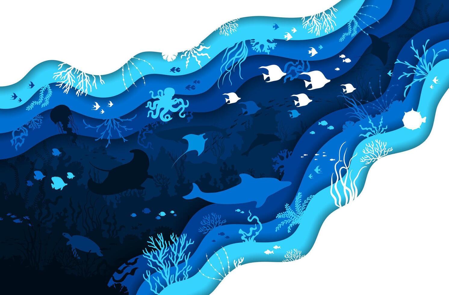 Paper cut underwater landscape with seaweeds vector