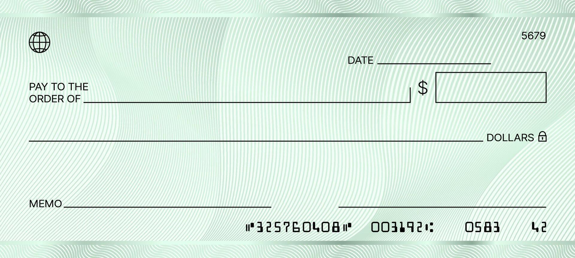 Blank green bank check. Checkbook cheque template vector