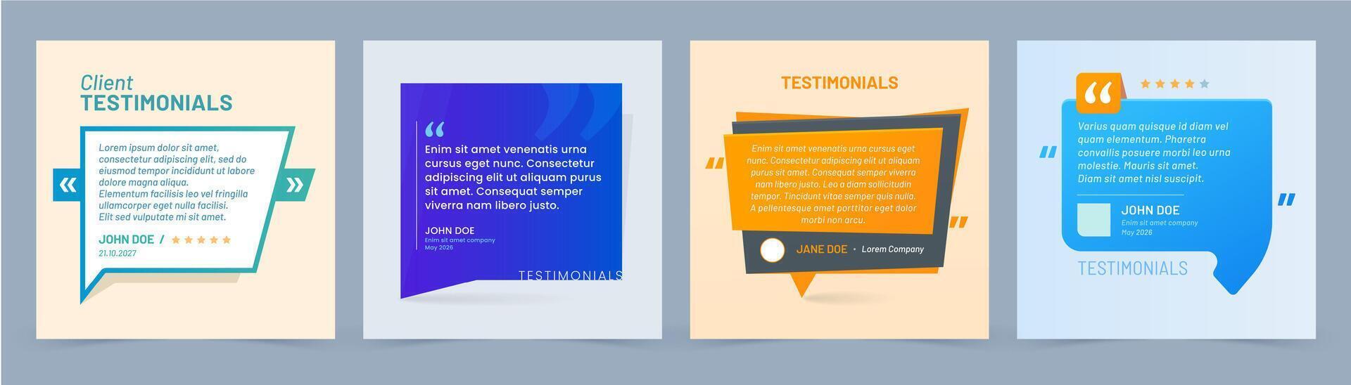 Testimony review templates, customer feedback vector