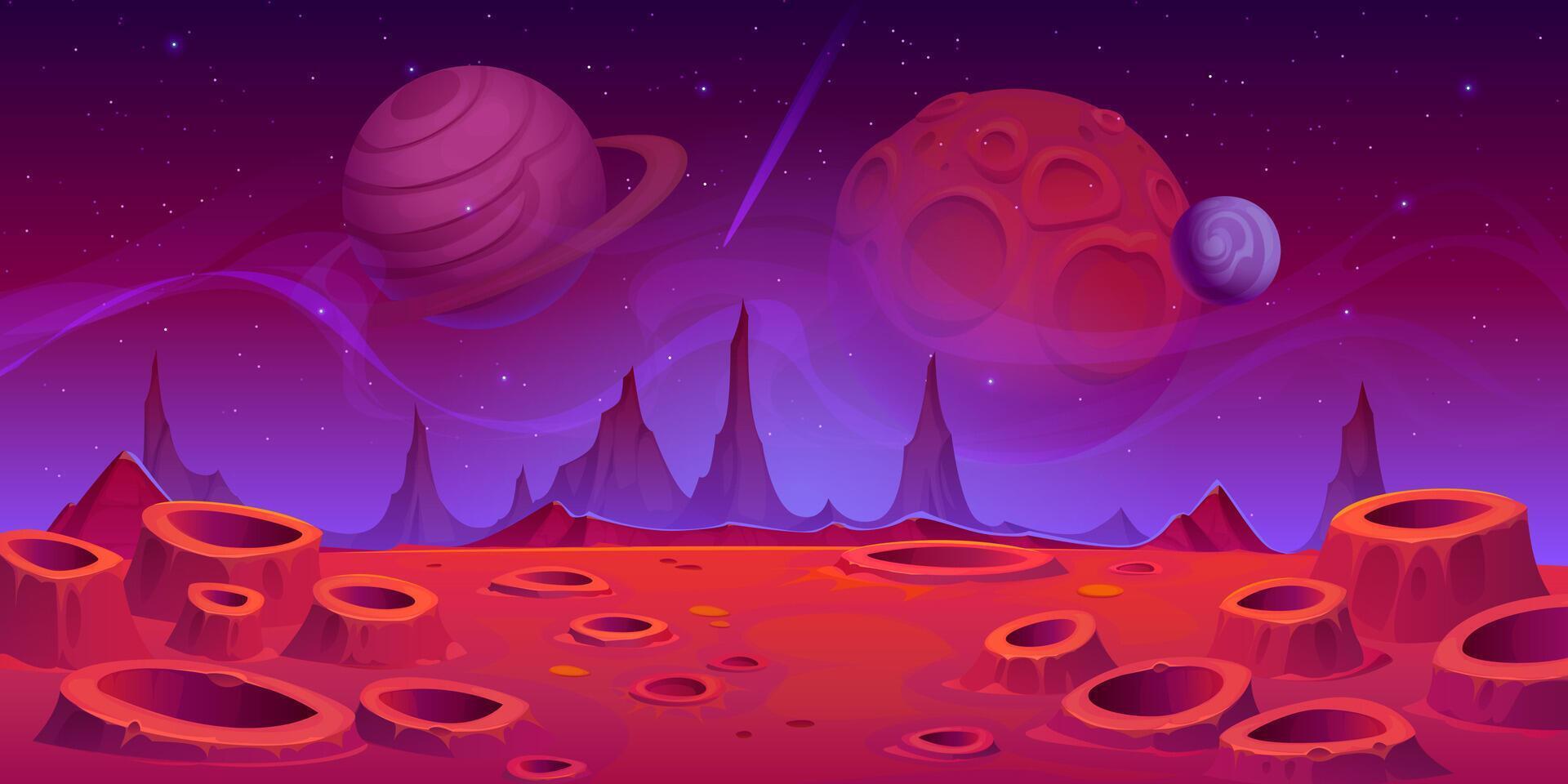 Alien space planet surface background with craters vector