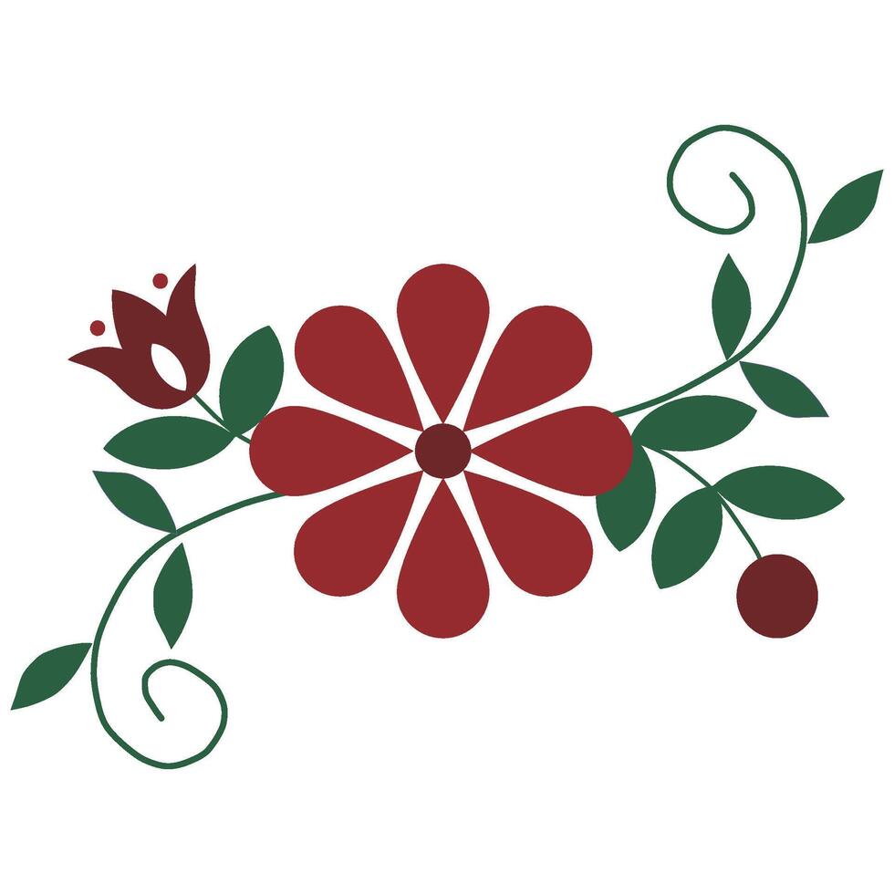 red flower from teardrop shape and green leaf ,red tulip,cherry,greeting gard,ornament vector