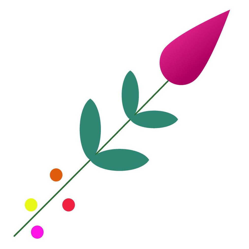 purple flower from teardrop shape and green leaf ,greeting gard,ornament vector