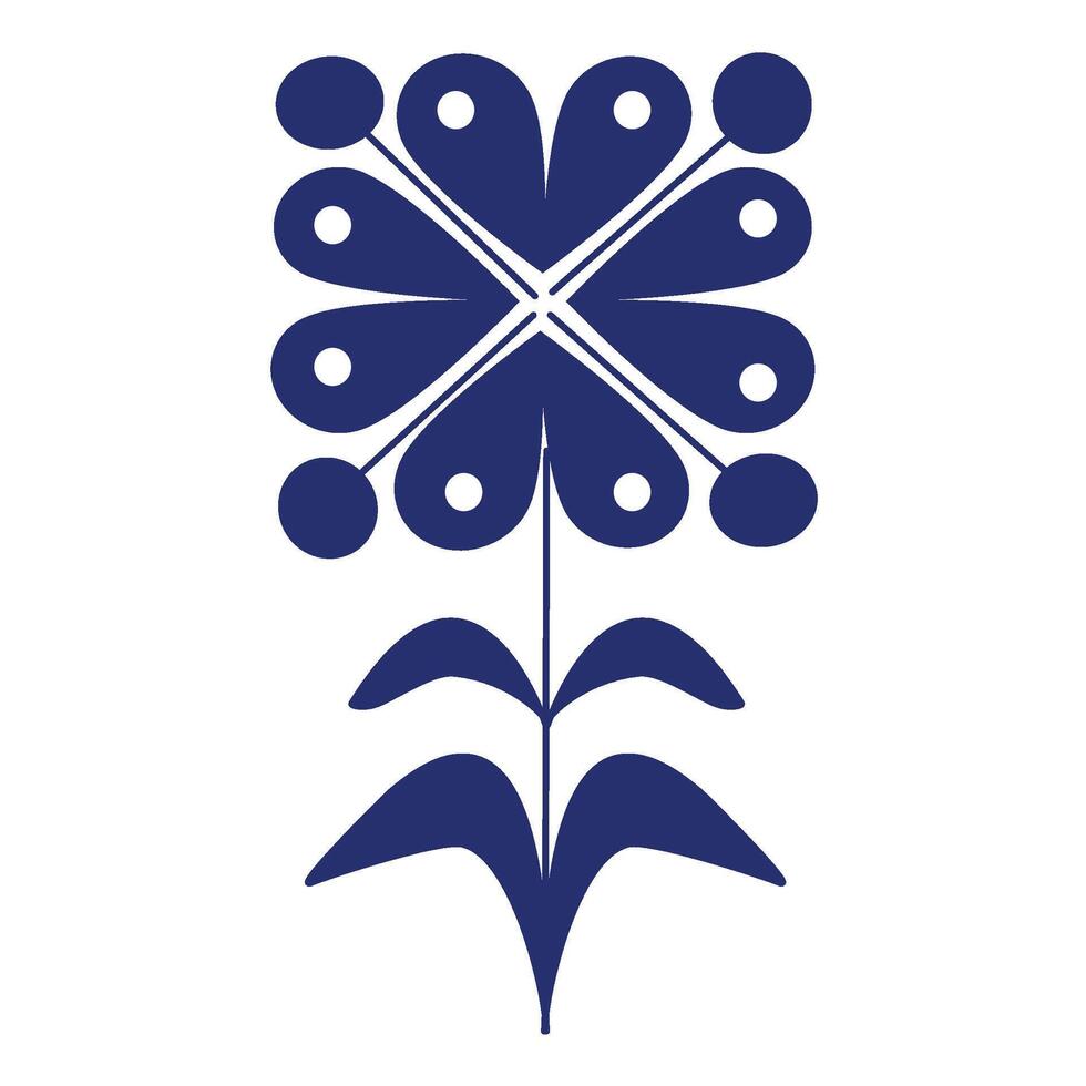 flowers heart shape blue and white style Scandinavian folk art, leaf,dot,floral greeting card on pattern vector