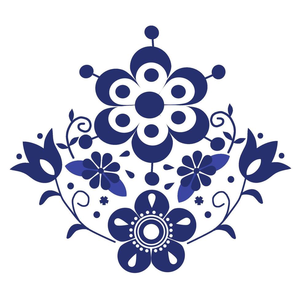 flowers style Scandinavian folk art ,greeting card pattern,tulip,dot,leaf,blue,light blue and white ornament ,design elements. vector