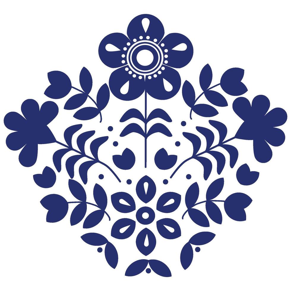 flowers style Scandinavian folk art ,greeting card pattern,tulip,dot,leaf,blue and white ornament ,design elements. vector