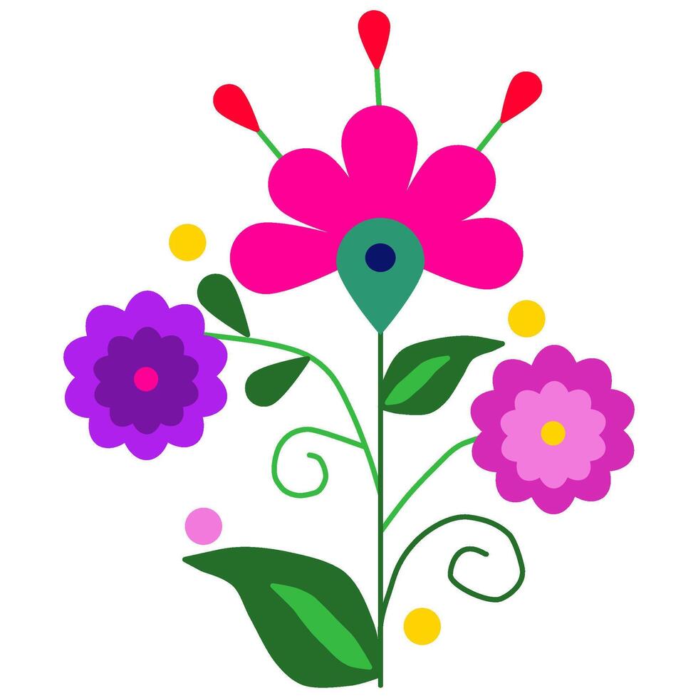 Pink and purple flowers style Mexican folk art ,floral greeting card on invitation pattern vector