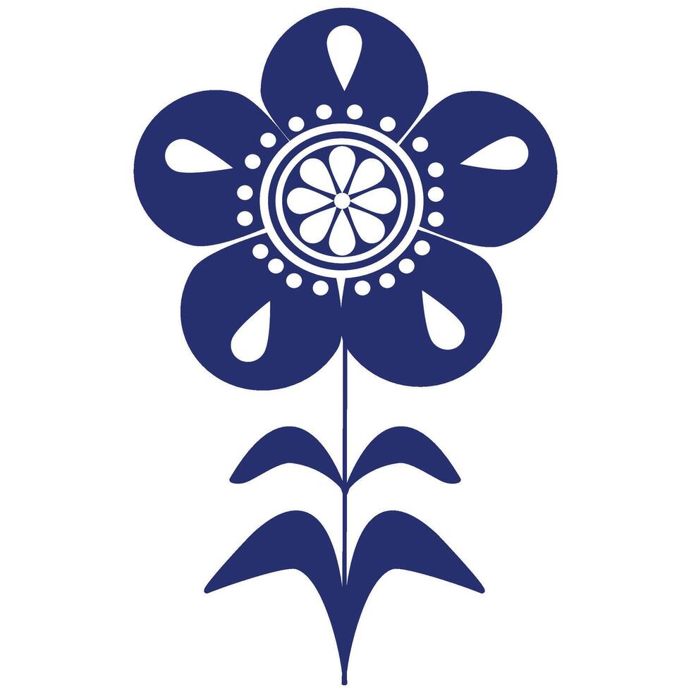 flowers style Scandinavian folk art ,dot,flower water drop shape, circle shape ,blue and white ornament ,design elements. vector