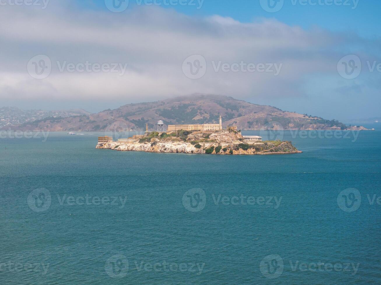 Aerial view of the prison island of Alcatraz in San Francisco Bay, photo