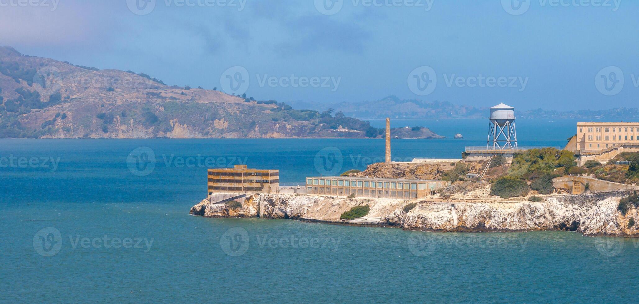 Aerial view of the prison island of Alcatraz in San Francisco Bay, photo