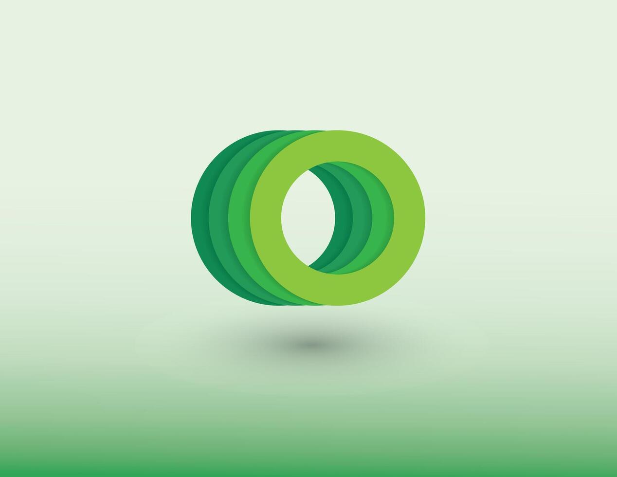 Green circle shape logo with reflections and shading on light background vector