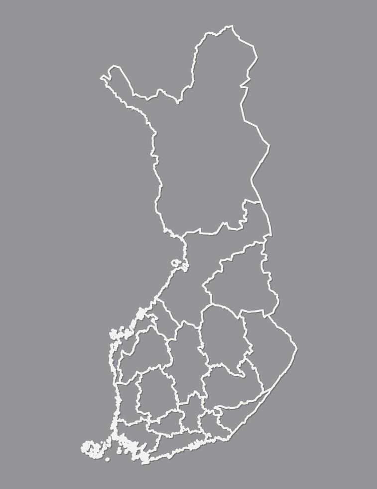 Finland map with different regions using white lines on dark background illustration vector