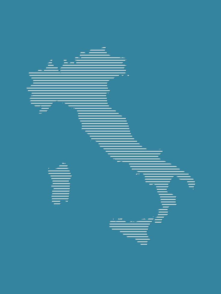 Italy map illustration using white straight lines on blue paper background vector