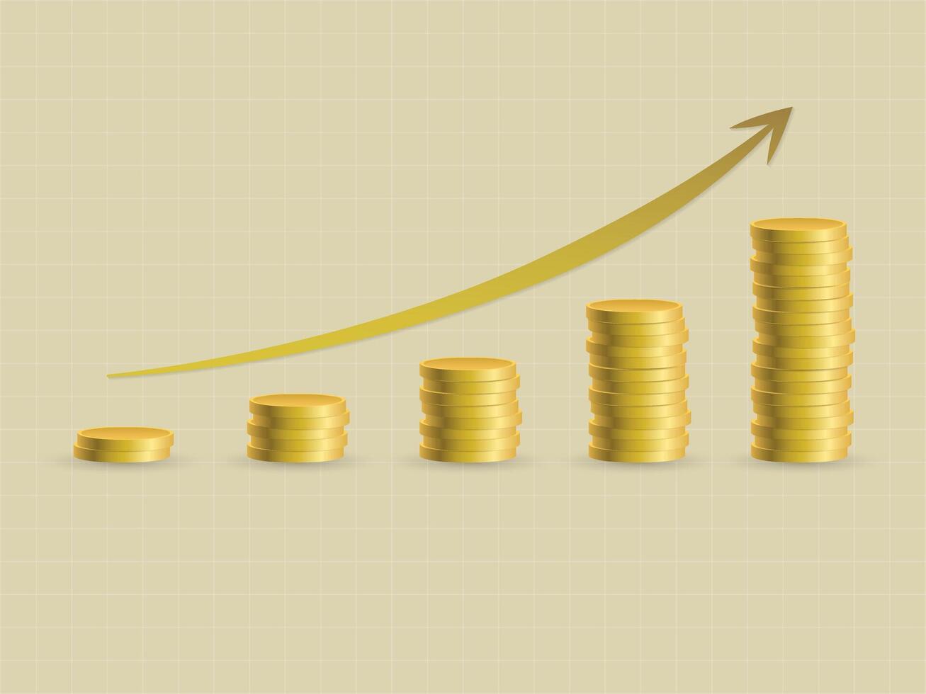 Progress of investment for success with smooth arrow using gold coins in business illustration vector