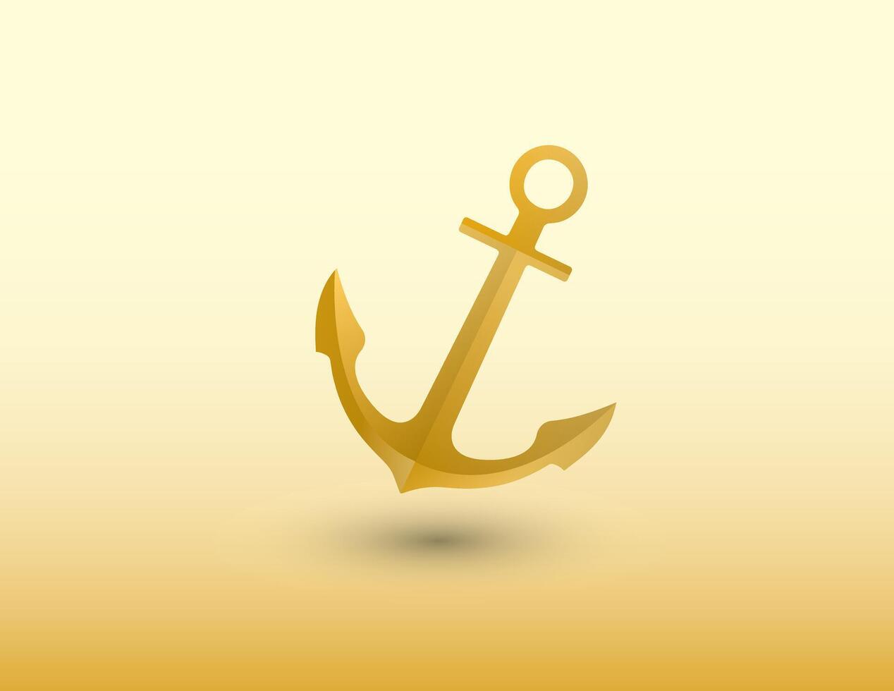 A golden anchor of ship to secure vessel in the sea on blue background illustration vector