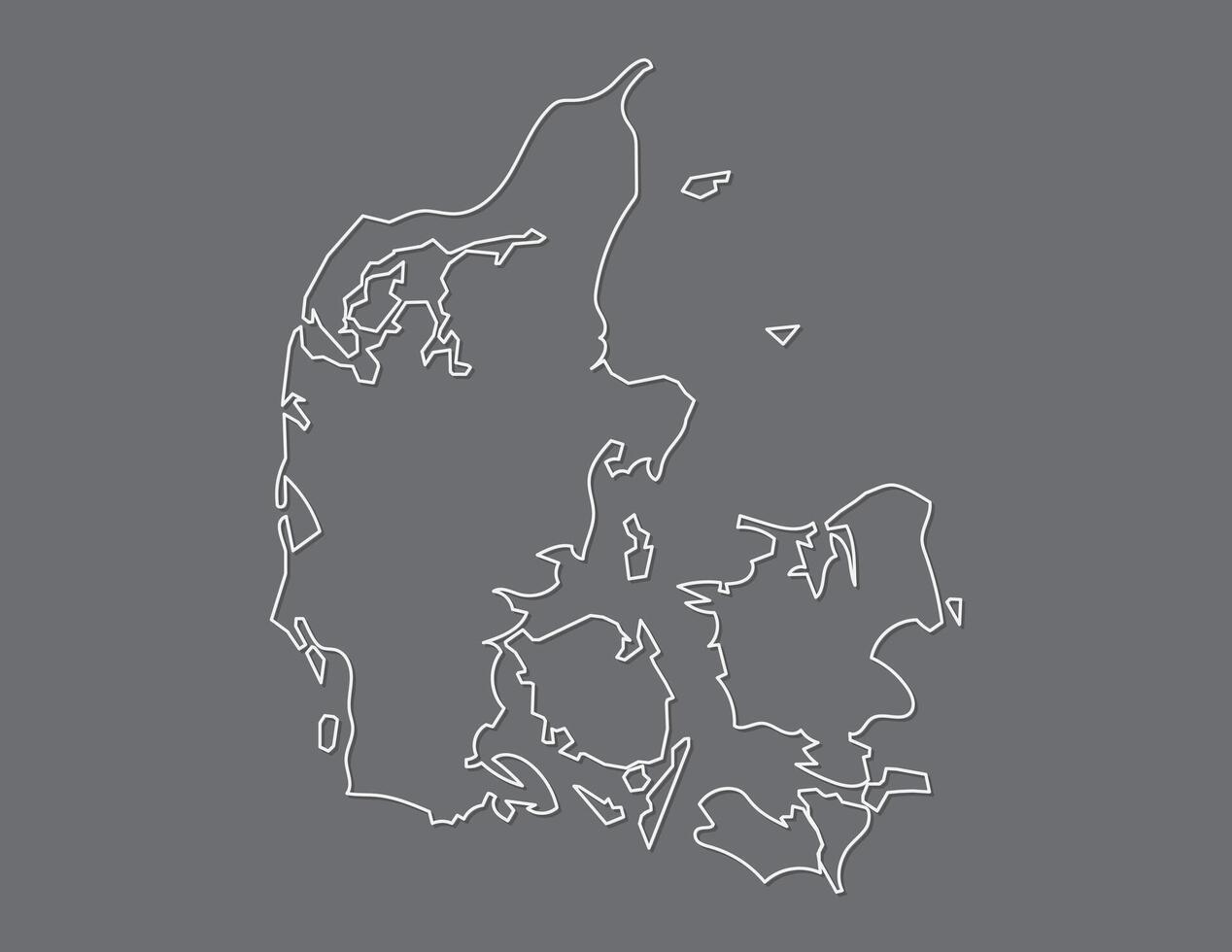 Denmark map using white border lines on dark background illustration vector