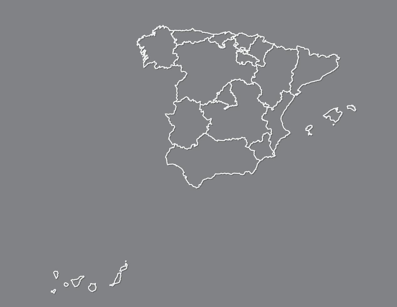 Spain map with divisions or districts using white color lines on dark background illustration vector
