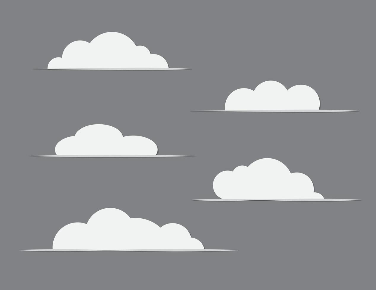 A set of white clouds clip arts on black or gray background illustration vector