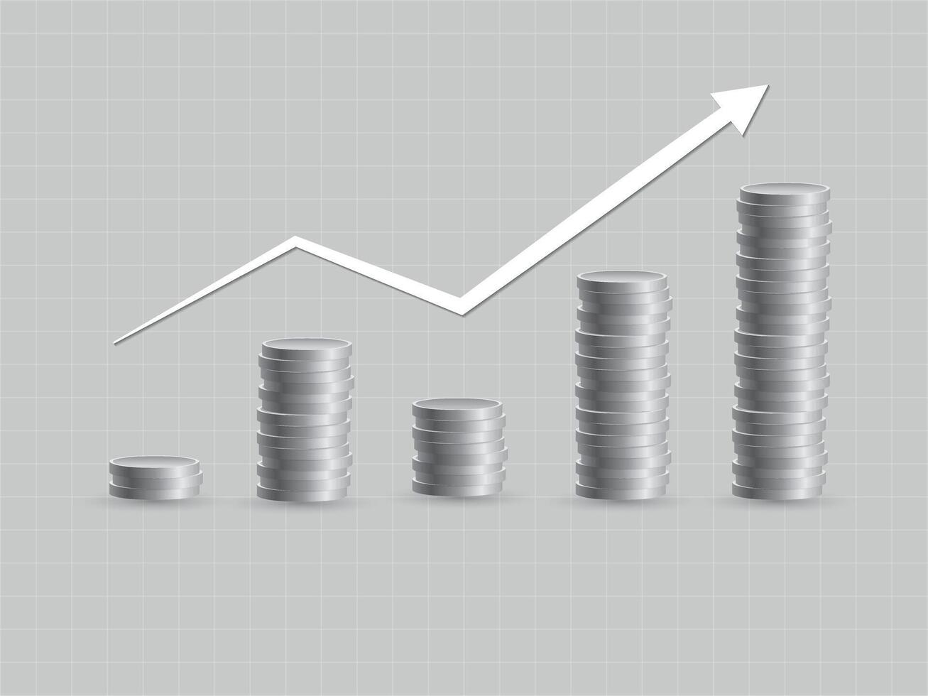 Growth of investment with slight fluctuations using silver coins to amass wealth illustration vector