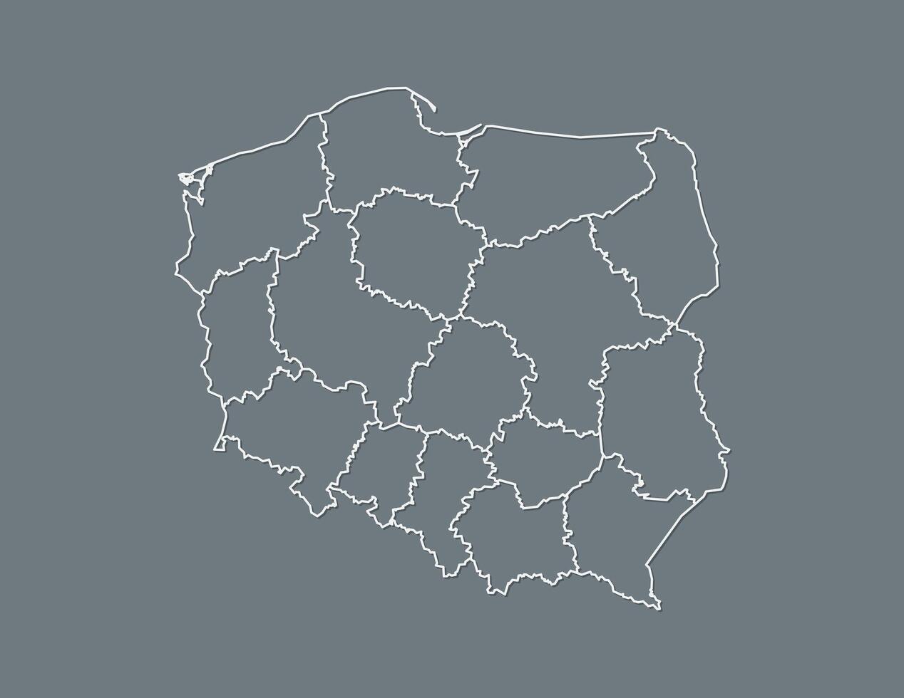 Poland map with white border line of divisions on black background illustration vector
