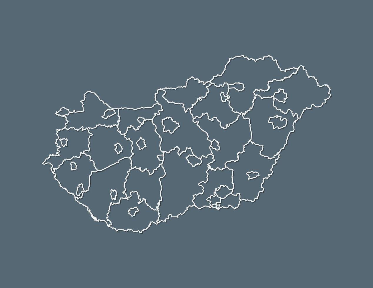 Hungary map with white border line of counties on black background illustration vector