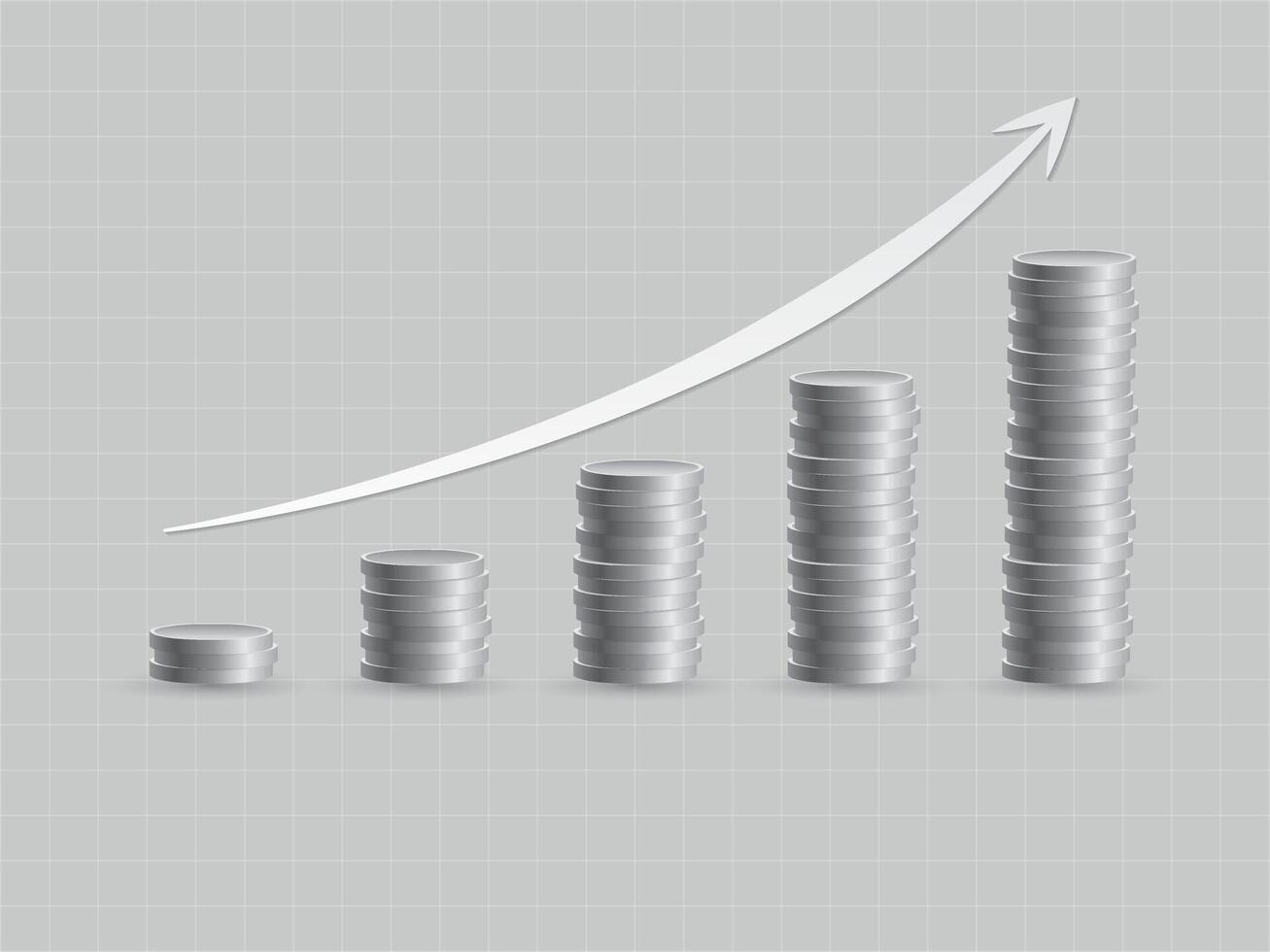 Investment progress with smooth arrow using silver coins in business illustration vector