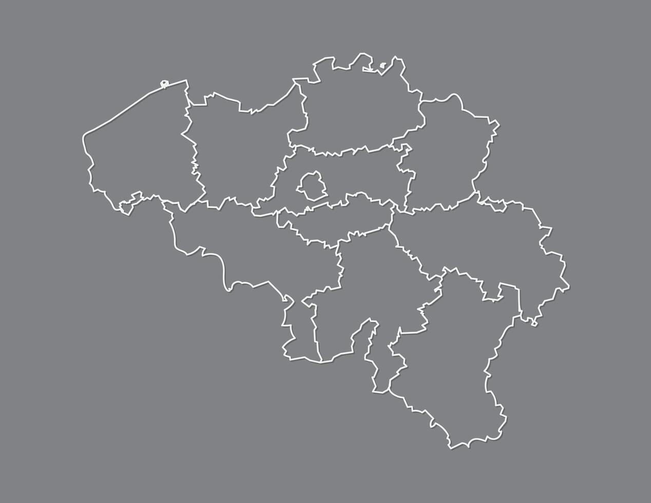 Belgium map with provinces using white lines on dark background illustration vector