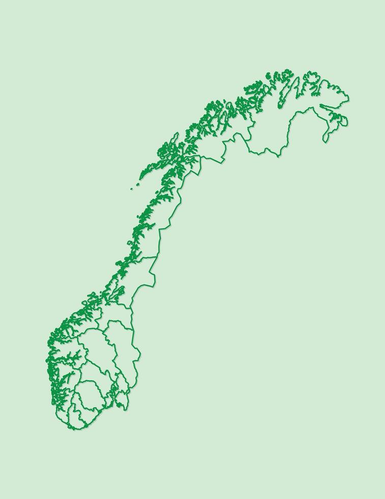 Green color Norway map with lines of different regions on light background illustration vector