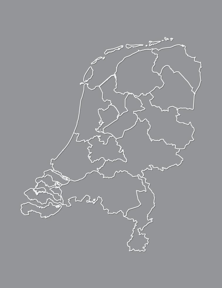 Netherlands map with different provinces using white lines on dark background illustration vector