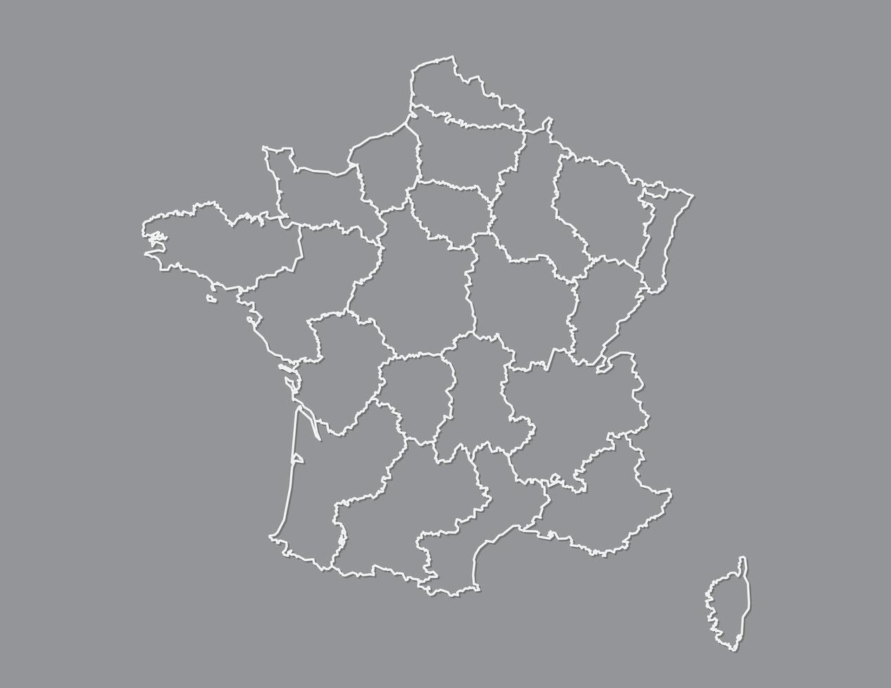 France map with different regions using white lines on dark background illustration vector