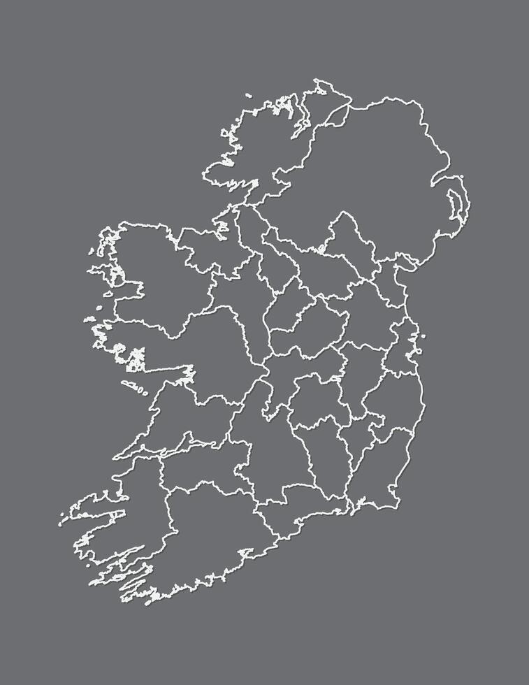 Ireland map with counties using white border lines on black background illustration vector